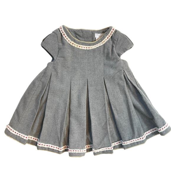 ❤️5/$25 Tahari Gray Pleated White Red Trim Button Holiday Formal Christmas Dress - Picture 1 of 10